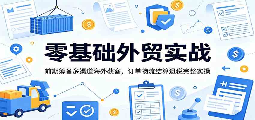 零基础外贸实战：前期筹备多渠道海外获客，订单物流结算退税完整实操-副业资源网