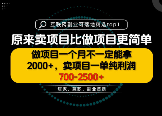 一单利润700-2.5K+,为什么我们要卖项目而不是做项目,我们普通人应该怎样开始?【揭秘】-副业资源网
