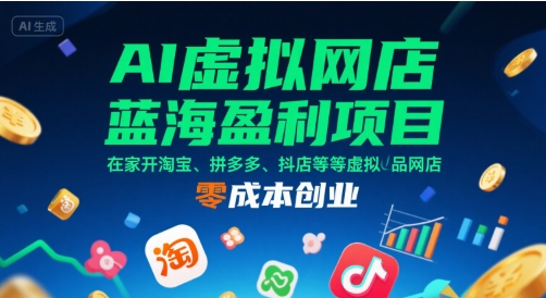 AI虚拟网店蓝海盈利项目，在家开淘宝、拼多多、抖店等虚拟品网店，零成本创业-副业资源网