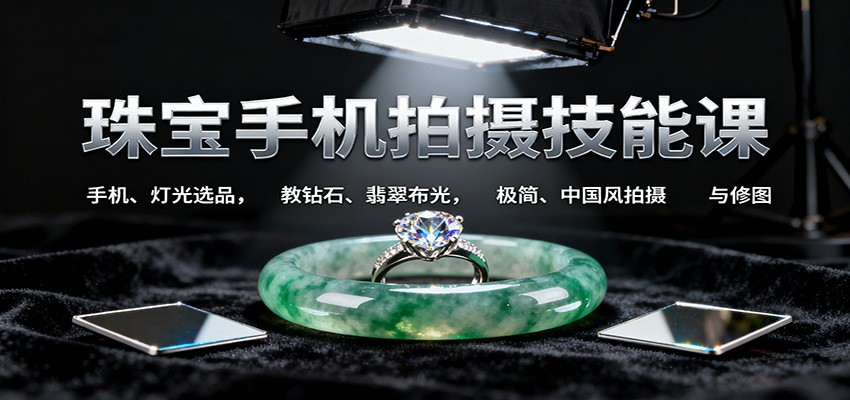 珠宝手机拍摄技能课:手机、 灯光选品,教钻石、翡翠布光,极简、中国风拍摄与修图-副业资源网