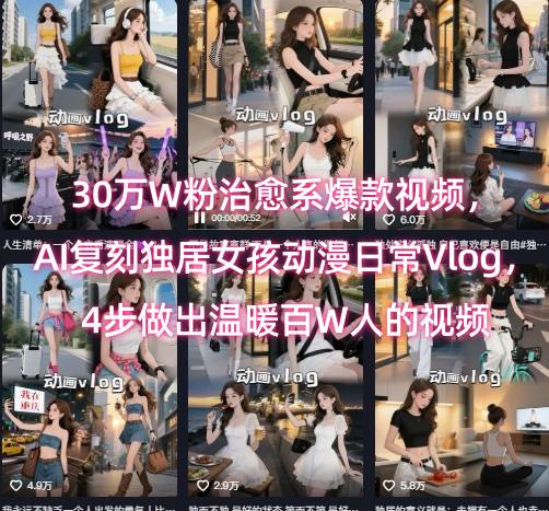 30万W粉治愈系爆款视频，AI复刻独居女孩动漫日常Vlog，4步做出温暖百W人的视频-副业资源网