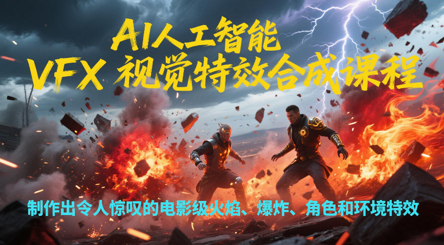 AI人工智能VFX视觉特效合成课程，制作出令人惊叹的电影级火焰、爆炸、角色和环境特效-副业资源网
