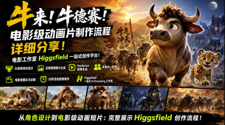 牛来！牛德赛！电影级动画片制作流程详细分享！电影工作室Higgsfield一站式创作平台，完整创作流程-副业资源网