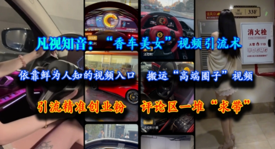 凡视知音：“香车美女”视频引流术，依靠鲜为人知的视频入口，搬运“高端圈子”视频，引流精准创业粉，评论区一堆“求带”-副业资源网