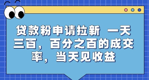 贷款粉申请拉新，一天三张，百分之百的成交率，当天见收益【揭秘】-副业资源网