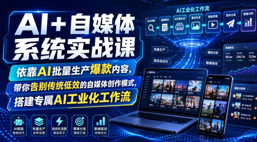 AI+自媒体系统实战课,依靠AI批量生产爆款内容,带你告别传统低效的自媒体创作模式,搭建专属AI工业化工作流-副业资源网