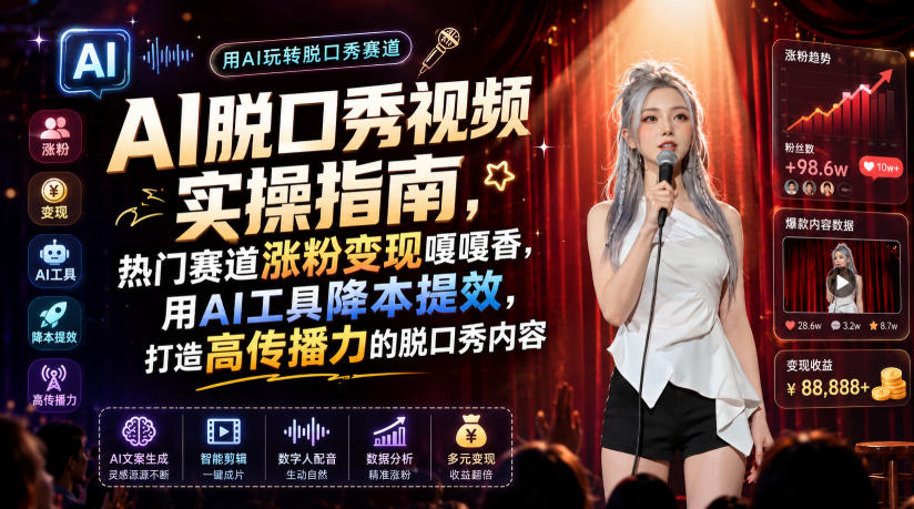 AI脱口秀视频实操指南，热门赛道涨粉变现嘎嘎香，用AI工具降本提效，打造高传播力的脱口秀内容-副业资源网