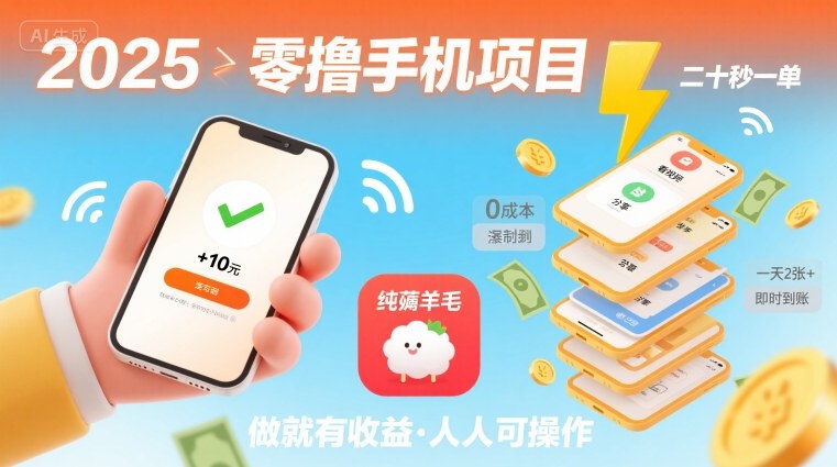 2025年零撸手机项目，二十秒一单，纯薅羊毛 一天2张+做就有-副业资源网