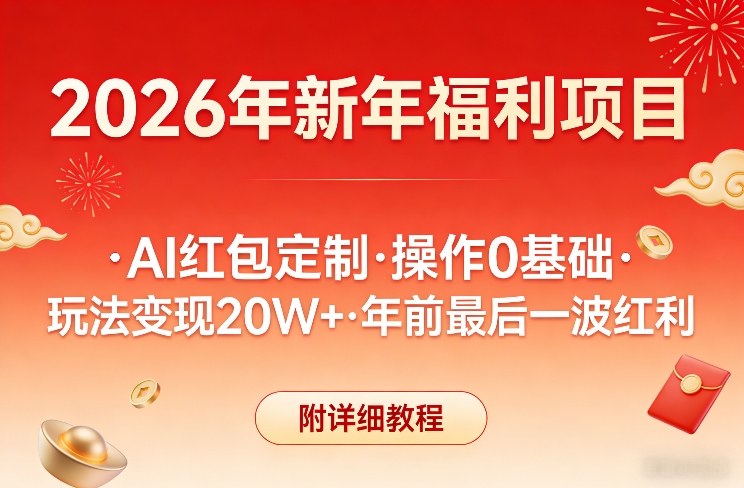 新年福利项目，AI红包定制，操作0基础，玩法变现20W+年前最后一波红利，附详细教程-副业资源网