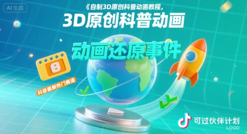 自制3D原创科普动画教程，动画还原事件，抖音最新热门赛道，可过伙伴计划-副业资源网