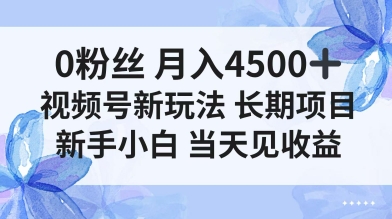 0粉丝月入4.5k+，视频号新玩法，长期项目新手小白当天见收益-副业资源网