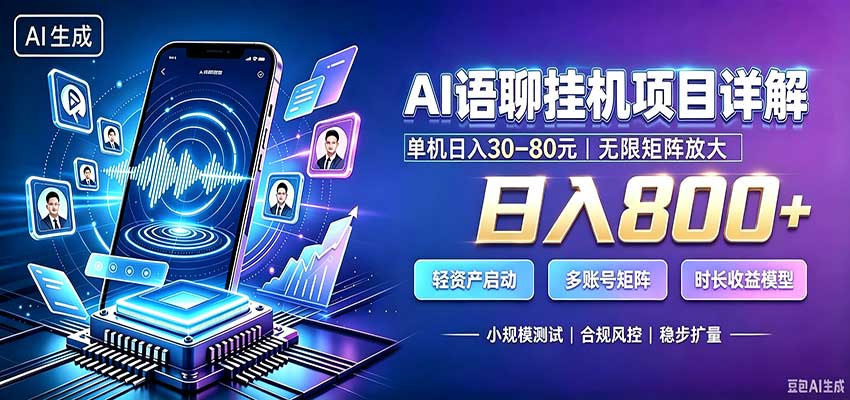AI语聊挂机，日入800+，适用个人副业，工作室矩阵操作-副业资源网