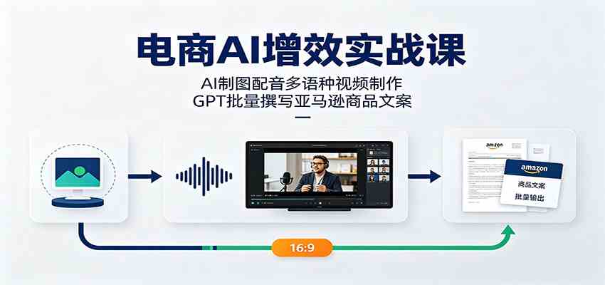 电商AI增效实战课：AI制图配音多语种视频制作，GPT批量撰写亚马逊商品文案-副业资源网