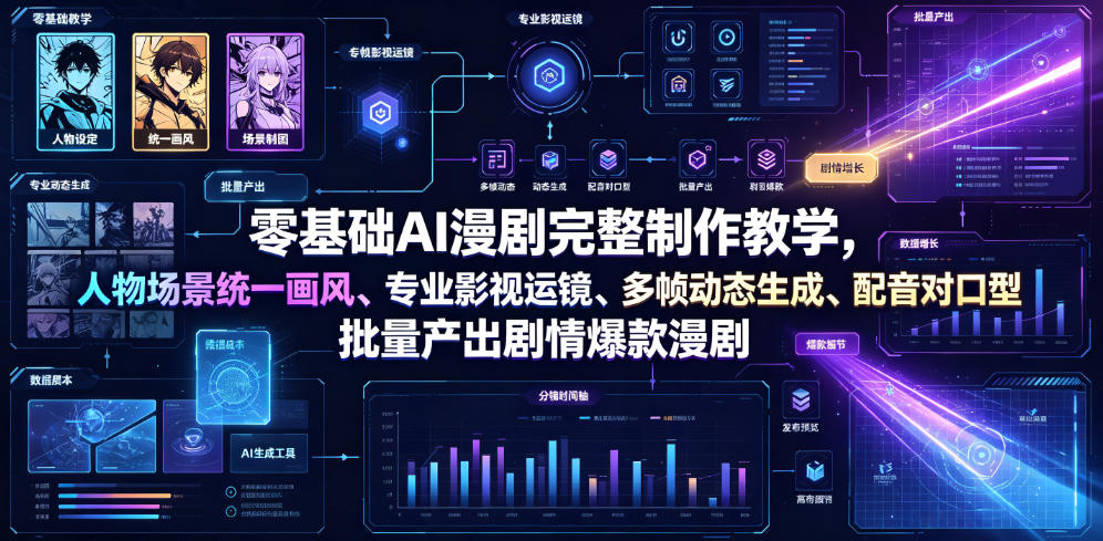 零基础AI漫剧完整制作教学，人物场景统一画风、专业影视运镜、多帧动态生成、配音对口型，批量产出剧情爆款漫剧-副业资源网