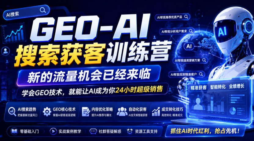 GEO-AI搜索获客训练营,新的流量机会已经来临,学会GEO技术,就能让AI成为你24小时超级销售(更新0919)-副业资源网