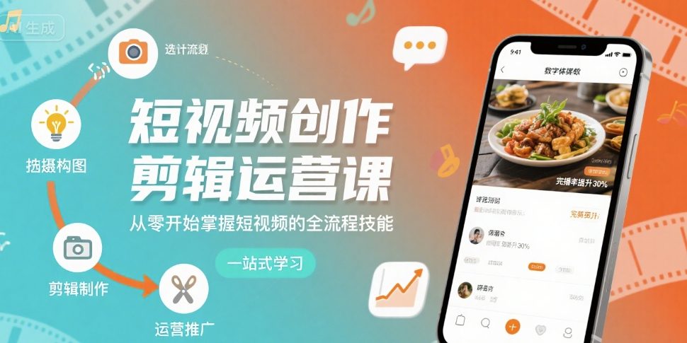 短视频创作剪辑运营课，从零开始掌握短视频的全流程技能-副业资源网