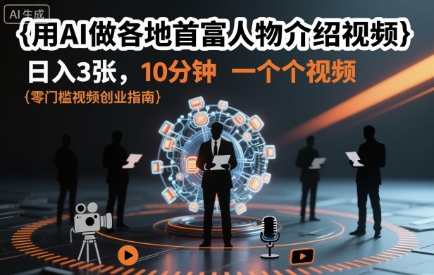 用AI做各地首富人物介绍视频,日入3张,10分钟一个视频-副业资源网