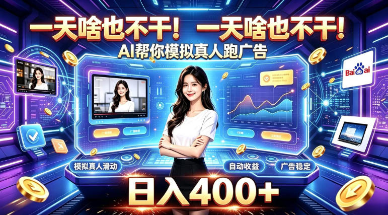 一天啥也不干！AI帮你模拟真人跑广告，稳定日入400+，实现真正被动变现【揭秘】-副业资源网