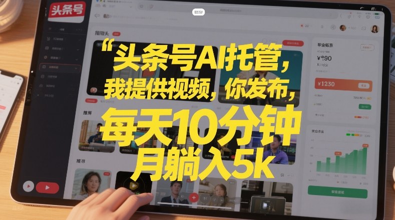 头条号AI托管，我提供视频，你发布，每天10分钟，月躺入5k+【揭秘】-副业资源网