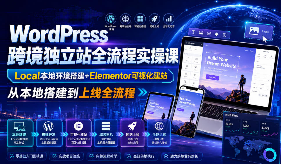 WordPress跨境独立站全流程实操课｜Local本地环境搭建+Elementor可视化建站，从本地搭建到上线全流程-副业资源网