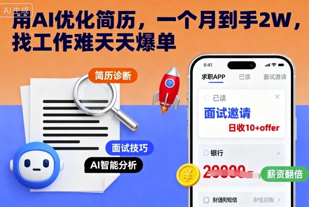 用AI优化简历,一个月到手2W,找工作难天天爆单-副业资源网