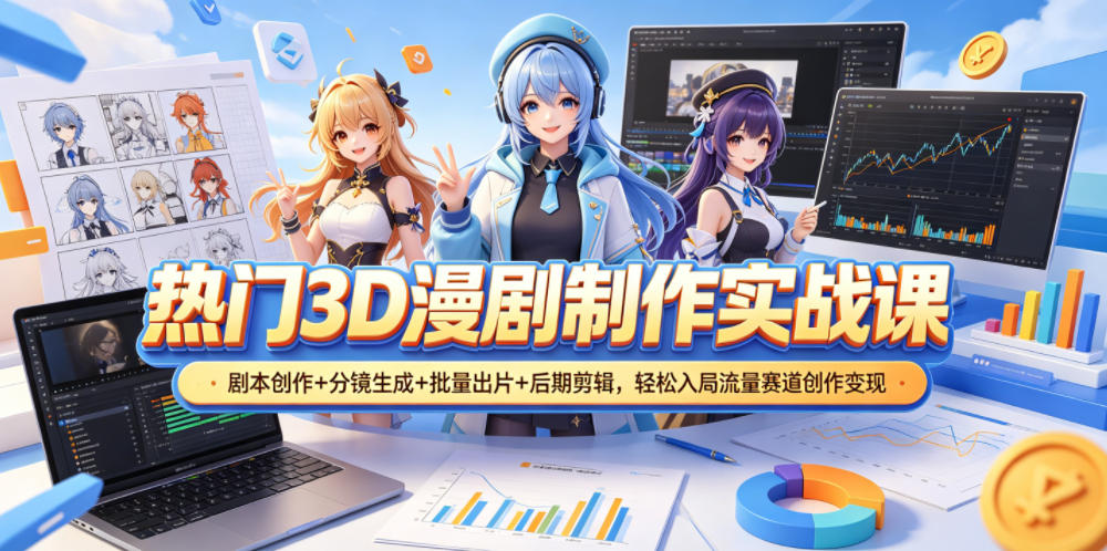 热门3D漫剧制作实战课，剧本创作+分镜生成+批量出片+后期剪辑，轻松入局流量赛道创作变现-副业资源网