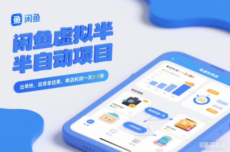 闲鱼虚拟半自动项目，出单快，容易拿结果，单店利润一天3-5张-副业资源网