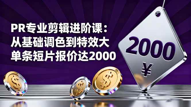 （16381期）PR专业剪辑进阶课：从基础调色到特效大片的进阶技能，单条短片报价达2000-副业资源网