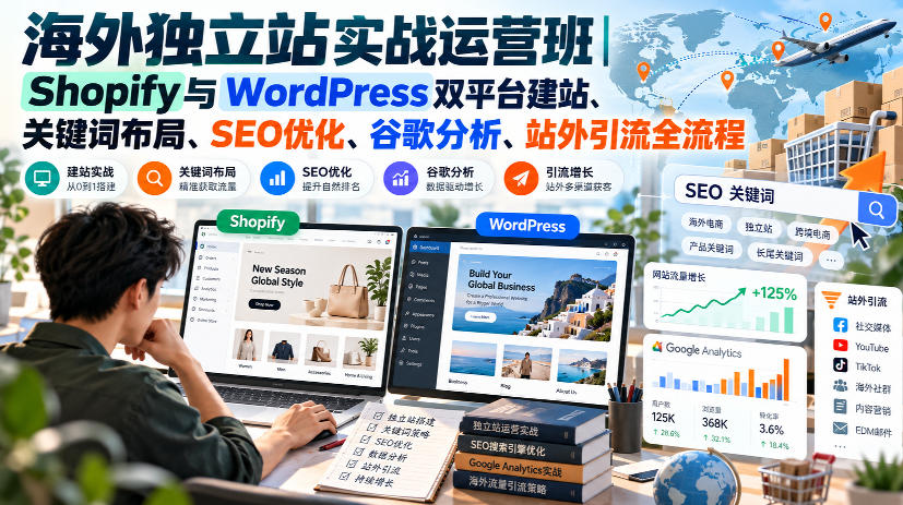 海外独立站实战运营班｜Shopify与WordPress双平台建站、关键词布局、SEO优化、谷歌分析、站外引流全流程-副业资源网