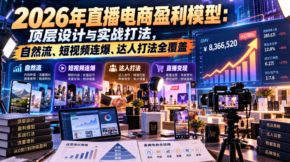 2026年直播电商盈利模型：顶层设计与实战打法，自然流、短视频连爆、达人打法全覆盖-副业资源网