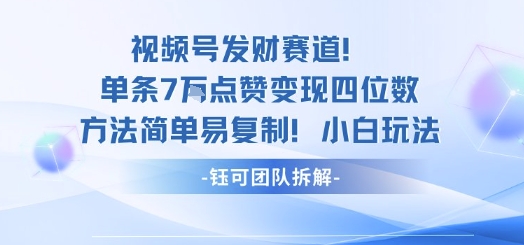 视频号发财赛道单条7W点赞变现四位数方法简单易复制小白玩法-副业资源网