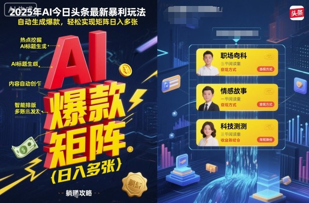 2025年AI今日头条最新暴利玩法,自动生成爆款,轻松实现矩阵日入多张-副业资源网