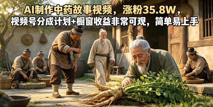 AI制作中药故事视频，涨粉35.8W，视频号分成计划+橱窗收益非常可观，简单易上手-副业资源网