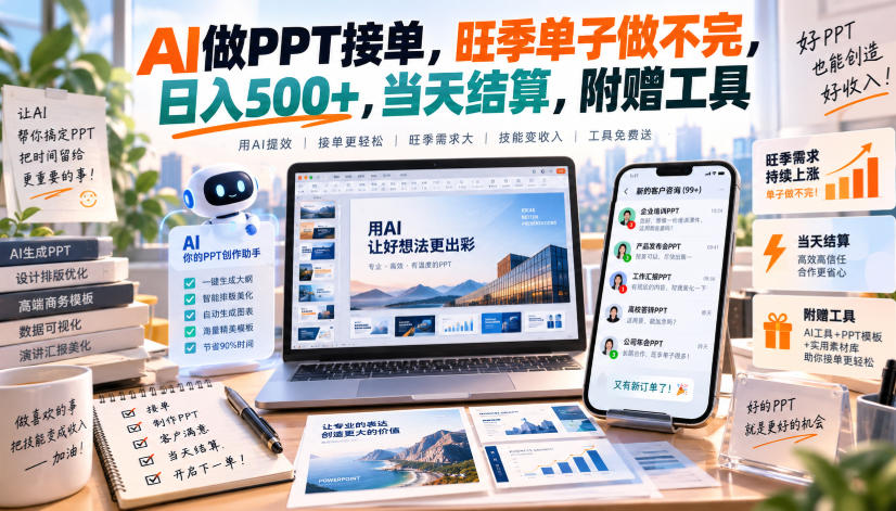 AI做PPT接单，旺季单子做不完，日入500+，当天结算，附赠工具【揭秘】-副业资源网