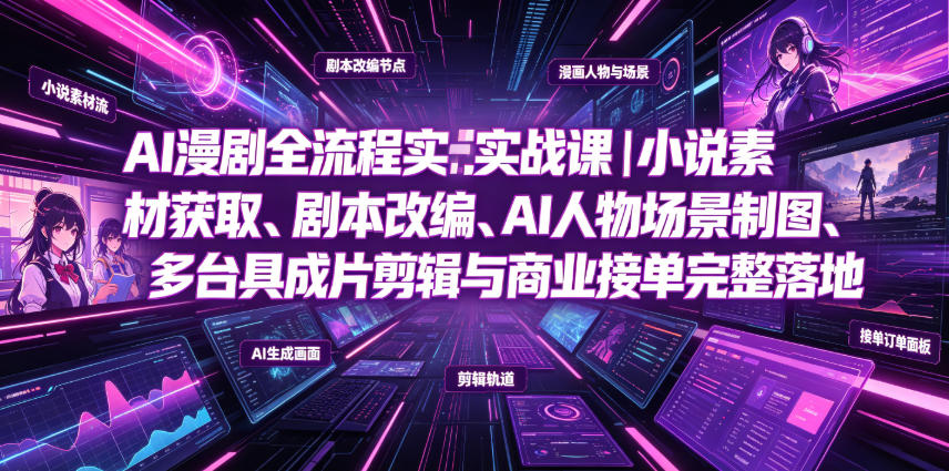 AI漫剧全流程实战课｜小说素材获取、剧本改编、AI人物场景制图、多工具成片剪辑、平台付费变现与商业接单完整落地-副业资源网