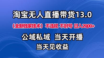 淘宝无人直播13.0，公域私域技术，不封号，不违规布局下半年旺季赛道，日入1K+（独家技术）【揭秘】-副业资源网
