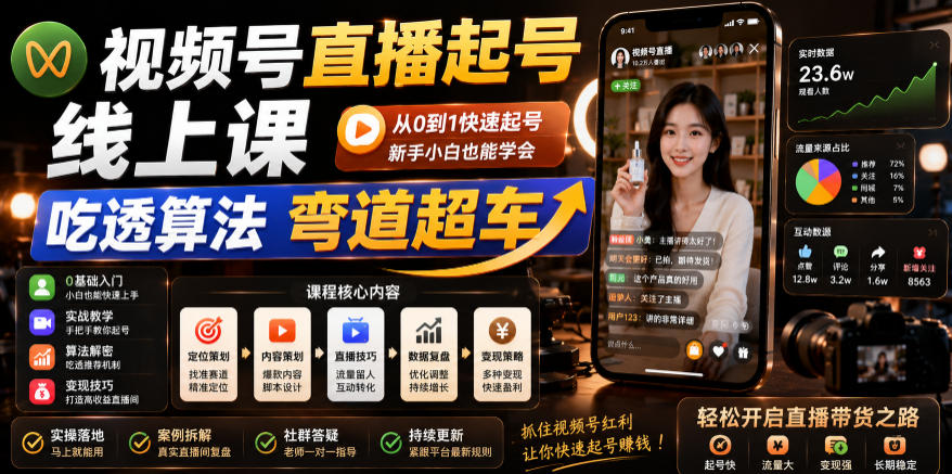 视频号直播起号线上课，吃透算法弯道超车（2026年6月）-副业资源网