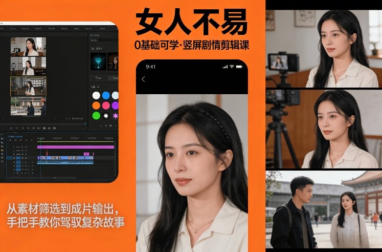 0基础可学！《女人不易》竖屏剧情剪辑课，从素材筛选到成片输出，手把手教你驾驭复杂故事-副业资源网