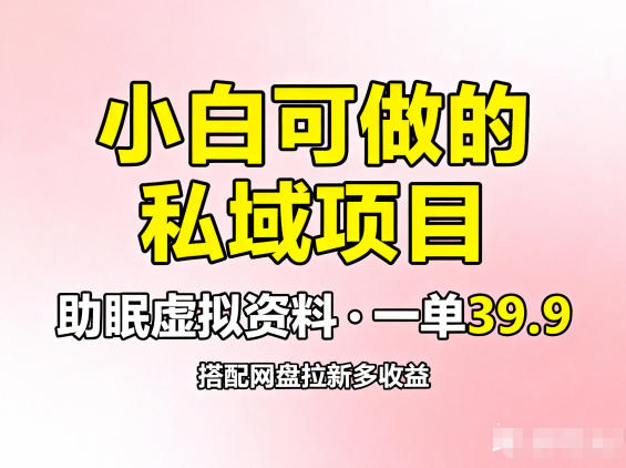 小白可做的私域项目，助眠虚拟资料，一单39.9，搭配网盘拉新多收益-副业资源网