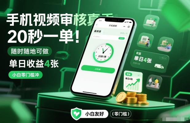 手机视频审核真香！20秒一单，随时随地可做，单日收益4张，小白零门槛冲【揭秘】-副业资源网