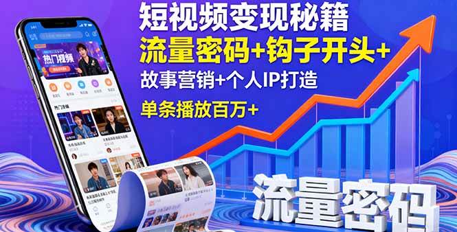 （16079期）短视频变现秘籍，流量密码+钩子开头+故事营销+个人IP打造，单条播放百万+-副业资源网