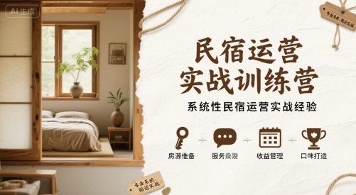 民宿运营实战训练营，系统性民宿运营实战经验-副业资源网