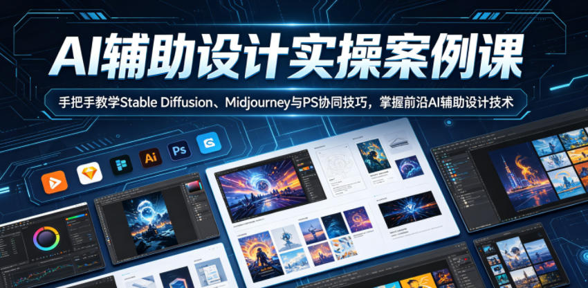 AI辅助设计实操案例课，手把手教学Stable Diffusion、Midjourney与PS协同技巧，掌握前沿AI辅助设计技术-副业资源网