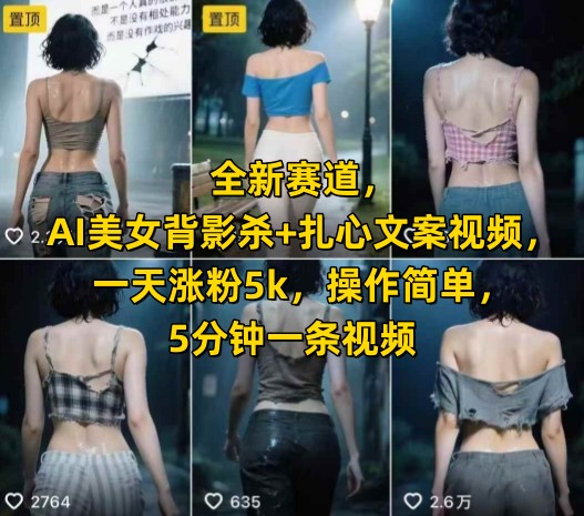 全新赛道，AI美女背影杀+扎心文案视频，一天涨粉5k，操作简单，5分钟一条视频-副业资源网