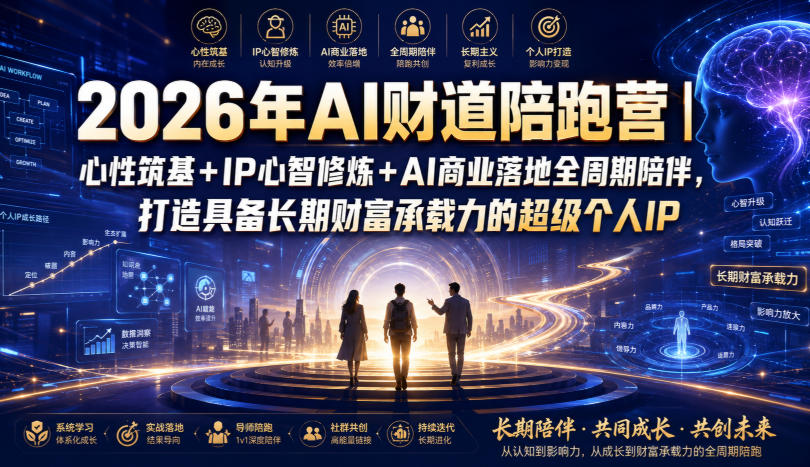2026年AI财道陪跑营｜心性筑基+IP心智修炼+AI商业落地全周期陪伴，打造具备长期财富承载力的超级个人IP-副业资源网