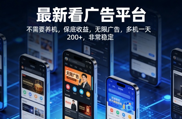 最新看广告平台，不需要养机，保底收益，无限广告，多机一天200+，非常稳定【揭秘】-副业资源网