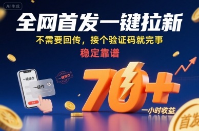 全网首发一键拉新项目，不需要回传，接个验证码就完事，稳定靠谱，一小时收益70+【揭秘】-副业资源网
