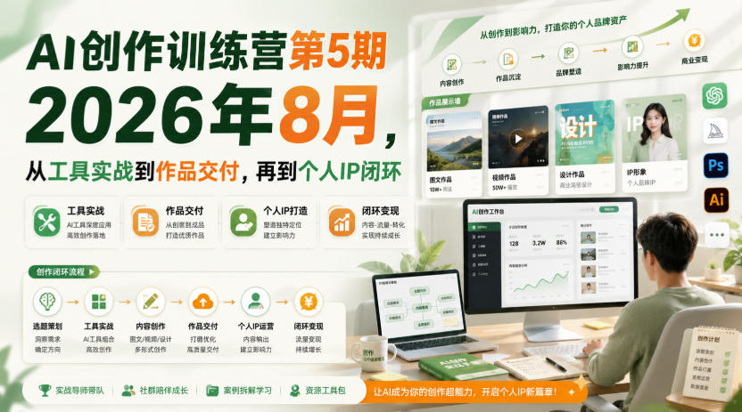 AI创作训练营第5期2026年8月,从工具实战到作品交付,再到个人IP闭环(更新0914)-副业资源网