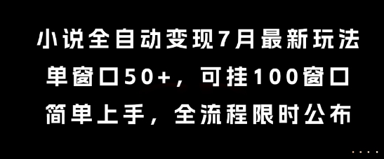 小说全自动变现7月玩法，单窗口50+，可挂100窗口，简单上手，全流程限时公布【揭秘】-副业资源网