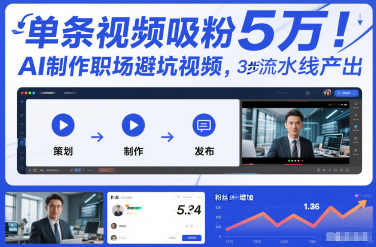 单条视频吸粉5W！AI制作职场避坑视频，3步流水线产出-副业资源网